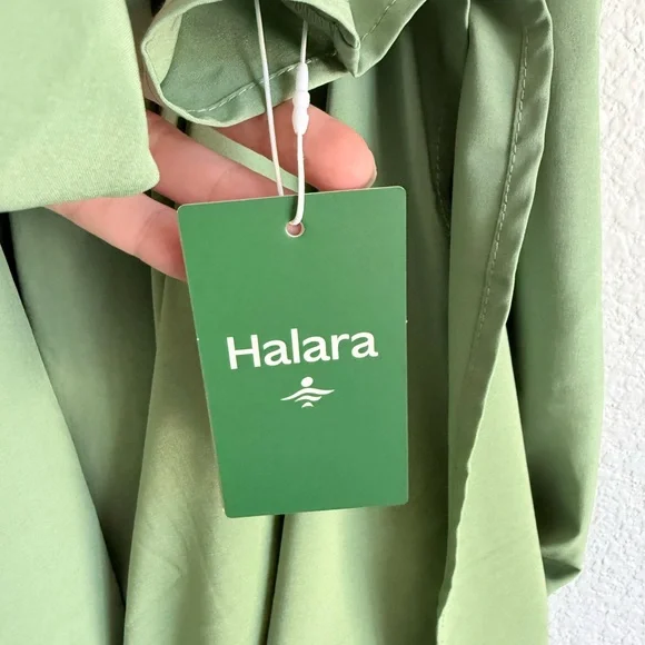 Halara Breezeful Short Sleeve Pocket Tie Back Quick Dry Midi Dress wasabi green - Picture 6 of 9